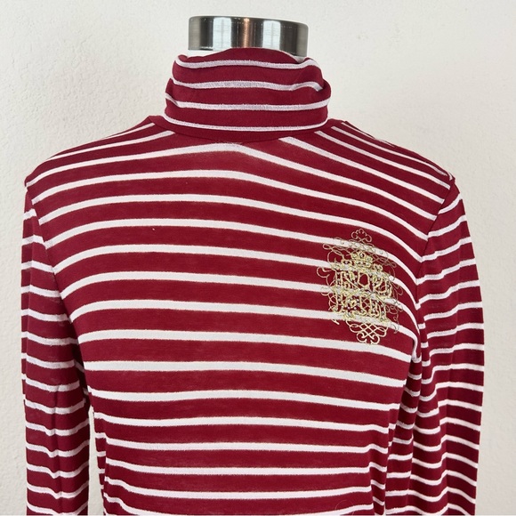 Express Red Striped Embroidered Rhinestone Turtleneck Long sleeve Top - Picture 2 of 12